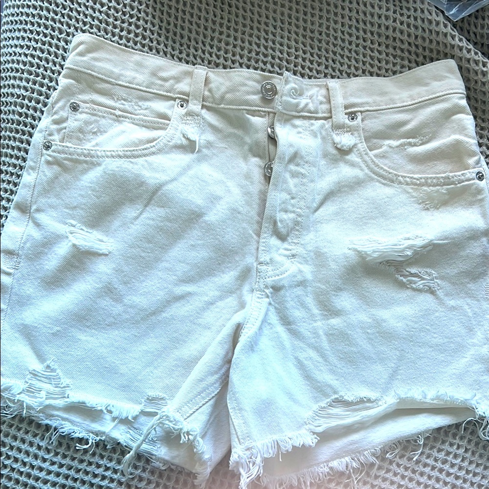 We The Free Bright White Distressed Jean Shorts